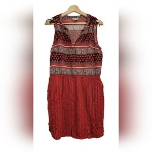 Lucky Brand Aztec Tribal Print Red Boho Dress Size M